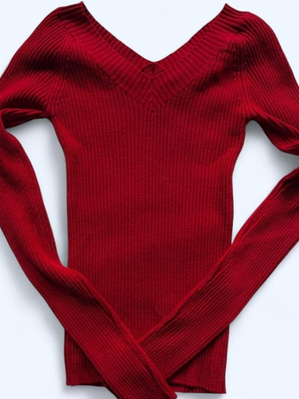 Vintage Y2K Energie Red Ribbed Off Shoulder V Neck Sweater S